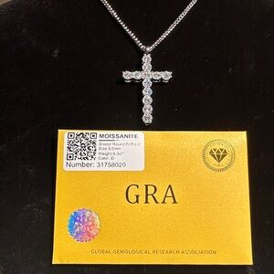 Moissanite Cross pendant. 6 ctw 5mm sterling Silver Necklace